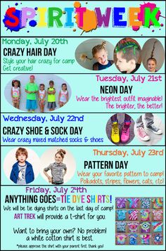 an advertisement for children's clothing and shoes with the words spirit week on it