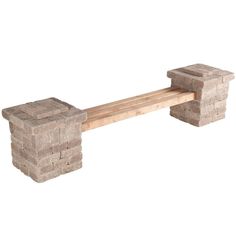 a wooden bench made out of bricks on a white background