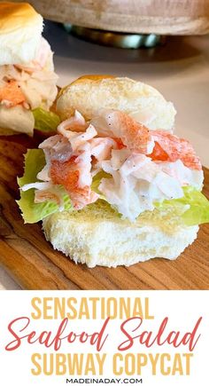 this seafood salad sandwich is made with mayonnaise and lettuce