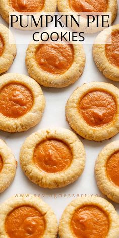 pumpkin pie cookies on a baking sheet with text overlay