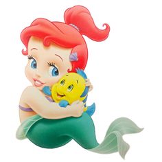 the little mermaid is holding a starfish