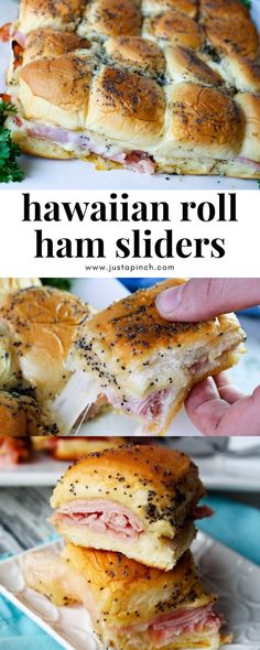 the hawaiian roll ham sliders have been cut in half and stacked on top of each other