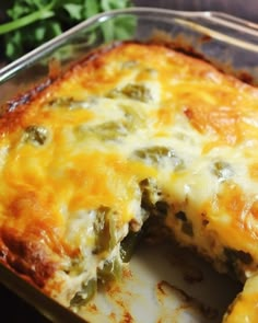 a cheesy casserole with broccoli and cheese