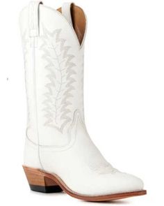 Old West Women's Western Boots - Pointed Toe Casual White Square Toe Boots, Fitted White Snip Toe Boots, White Wide Calf Snip Toe Boots, White Wide Calf Boots With Snip Toe, White Wide Calf Boots With Reinforced Heel, Classic White Pointed Toe Boots, White Almond Toe Boots With Branded Insole, Classic White Snip Toe Boots, Classic White Fitted Boots