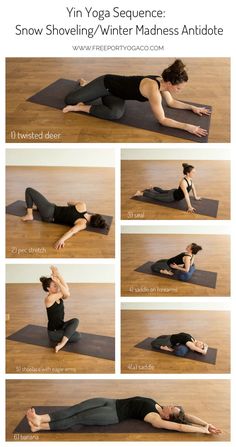 a woman doing yoga poses on a mat