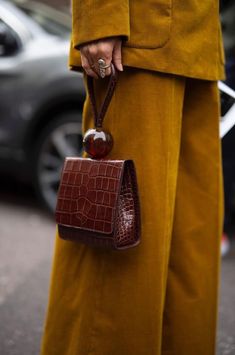 . Mustard Pants, Embossed Bag, Kelly Bag, Brown Purses, Winter Trends, Brown Bags, Camel Color, 가을 패션