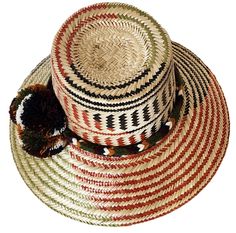 Introducing our exquisite Handmade Wayuu Hat crafted from the finest Iraca palm fiber by the skilled hands of the Wayuu tribe artisans from Colombia and Venezuela. Each hat is a masterpiece of tradition, taking approximately 8 hours to meticulously weave and shape. Constructed with precision, these hats boast a versatile design that can be adjusted to fit various head sizes, making them an ideal accessory for anyone. Whether worn fully down for optimal sun protection, styled with the front down Handwoven Multicolor Straw Hat, Multicolor Handwoven Straw Hat, Handwoven Artisan Panama Hat With Flat Brim, Bohemian Handwoven Toquilla Straw Panama Hat, Bohemian Handwoven Panama Hat, Multicolor Handwoven Toquilla Straw Hats, Handwoven Multicolor Straw Hat With Curved Brim, Bohemian Handwoven Natural Fiber Sun Hat, Artisan Multicolor Fedora Straw Hat