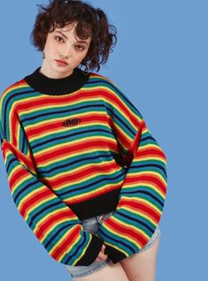 UNIF | Rit Top Poses In Sweater, Clowncore Fashion, Cropped Knit Sweater, Looks Style, Retro Outfits, Womens Sweatpants, Look Cool, Aesthetic Clothes, Fashion Inspo Outfits