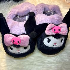 New, Never Worn Kuromi Fuzzy Slippers Size Big Kids 6 Soooo Cute!!! Purple Winter Slippers With Round Toe, Purple Round Toe Winter Slippers, Kuromi Slippers, Easy Chibi Drawings, Kuromi Things, Sanrio Shoes, Kuromi Stuff, Singles Inferno, Black Kawaii