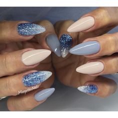 Nude and blue almond nails Almond Shape Nails, Almond Nails Designs, Nails Blue, Almond Nail, Nails Almond, Gradient Nails, Pretty Nail Art, Homecoming Nails