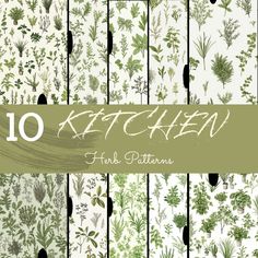 a set of ten green and white floral wallpapers with the words kett haen on them