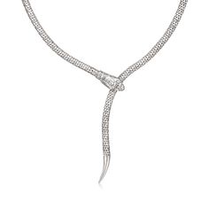 Ross-Simons - Italian Sterling Silver Adjustable Snake Necklace. 20". From Italy, this sterling silver snake necklace is exotic yet elegant and understated. Shining with both textured and polished finishes, the 20" design can be adjusted by clasping the snake's mouth to your desired length on the strand. Popcorn chain. Slide clasp, sterling silver snake necklace. Elegant White Gold Sterling Silver Snake Chain Necklace, Elegant White Gold Snake Chain Necklace, Elegant Sterling Silver Snake Chain Necklace, Elegant Adjustable Snake Shape Necklace, Elegant Adjustable Snake Shape Necklaces, Elegant Snake-shaped Jewelry For Formal Occasions, White Gold Snake Jewelry For Formal Occasions, Formal Sterling Silver Snake Chain Necklace, Elegant Sterling Silver Snake Chain Necklace With Adjustable Chain