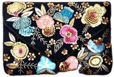 Multicolor Clutch For Evening In Spring, Spring Party Beaded Clutch, Summer Embellished Rectangular Clutch, Summer Party Embellished Clutch, Embroidered Clutch As Summer Gift, Embroidered Clutch For Summer Gift, Embroidered Clutch Gift For Summer, Floral Embroidery Clutch For Party, Party Clutch With Floral Embroidery