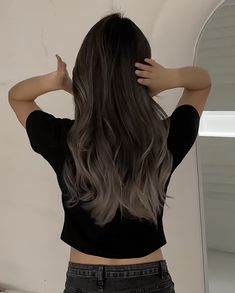 Black Hair With Milk Tea Highlights, Korean Balayage Hair, Ash Beige Balayage, Ash Grey Balayage, Ash Brown Hair Balayage, Reverse Ombre Hair, Fox Hair Dye, Dark Hair Dye, Balayage Hair Ash