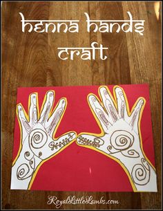 two hands with the words henna hande craft on it and an orange background