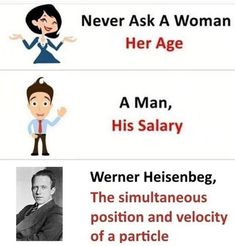 three different types of women and men are shown in this graphic above the words, never ask a woman, her age, his solitary