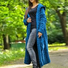 Product Description * Item:Women Cardigan * Condition: 100% Brand New * Color: Green   Dark Blue   Blue   Coffee * Size:Asian S-5XL * Package:1pc Sweater (without any accessories ）    Please note: 1.Please allow a little error due to manual measurement. 2.The color maybe a little difference because of the light,screen reflection etc. 3.If you are not sure what size to choose, you can tell us your height and weight, we will recommend the right size for you. Shipping 1. Your Item(s) will be shippe Casual Long Blue Outerwear, Blue Winter Sweater Coat With Pockets, Blue Long Sleeve Cardigan For Winter, Blue Long Sleeve Winter Cardigan, Blue Knit Winter Outerwear, Blue Hooded Cardigan For Spring, Cozy Blue Sweater Coat For Winter, Blue Hooded Winter Cardigan, Blue Sweater Coat For Fall