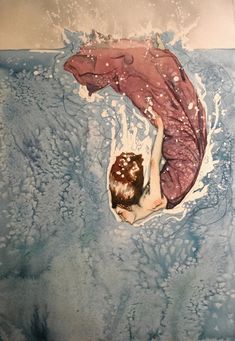 a painting of a woman floating in the water