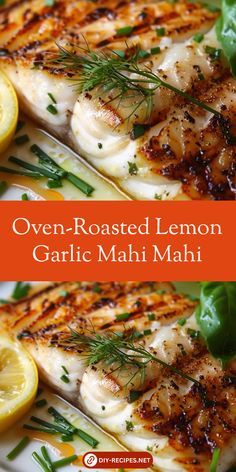 grilled lemon garlic mahi mahi on a white plate with garnish