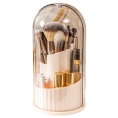 PRICES MAY VARY. 1.Size:9.3in x 4.8in 2.[Waterproof & Dustproof] - With its clear waterproof and dustproof cover, our cosmetic organizer storage keeps your brushes tidy and clean. Say goodbye to cluttered drawers and vanities as it stores lots of brushes with ease. 3.[360-Degree Rotation] - Our makeup brush organizer spins 360 degrees smoothly and steadily, making it easy to access your brushes without wasting any time during your daily makeup routine. 4.[Makeup Brushes within Reach] - Keep your Organize Bathroom Countertop, Daily Makeup Routine, Makeup Brush Organization, Lid Organizer, Makeup Holder, Makeup Brush Holder, Cosmetic Display, Bathroom Countertop, Display Cases