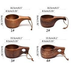 four different sizes of wooden spoons with measurements for each one and the other side