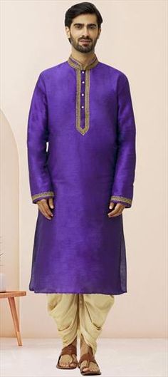 Purple and Violet color Dhoti Kurta in Art Silk fabric with Embroidered work Purple Kurta With Cutdana For Navratri, Transitional Purple Kurta With Zari Work, Festive Purple Kurta With Dori Work, Traditional Drape Purple Kurta With Cutdana, Festive Purple Dori Work Kurta, Purple Kurta With Embroidered Border For Eid, Purple Dola Silk Kurta With Traditional Drape, Purple Dori Work Kurta For Eid, Festive Purple Kurta With Embroidered Border