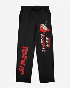 Get ready for a spooky night in with these officially licensed Friday the 13th Part IV Pajama Pants. These pants feature the mask of Jason Voorhees and you'll always be ready for a movie marathon. Officially licensed Elastic waistband  Front pockets Drawstring closure Material: Polyester Care: Machine wash  Size Waist Length Inseam Rise XS 28-30" 41 1/2" 30" 12 1/2" S 30-32" 42" 31" 13" M 32-34" 42" 31" 13" L 34-36" 44 1/2" 32" 13 1/2" XL 36-38" 46" 33" 14" XXL 38-40" 47 1/2" 34" 14 1/2" 3XL 40-42" 49" 35" 15" Click HERE to see all of my products Cotton Graphic Print Bottoms For Pajama Party, Spooky Night, Movie Marathon, Jason Voorhees, Friday The 13th, The Mask, Sleepwear Robe, Waist Length, Always Be