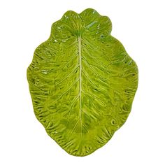 a green leaf shaped dish on a white background