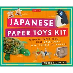 the japanese paper toys kit includes an origami turtle, humble and penguin