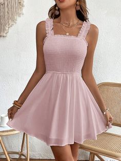 Women's Fashion Solid Color Cami Dress Dusty Pink Boho  Sleeveless Woven Fabric Plain A Line Non-Stretch  Women Clothing, size features are:Bust: ,Length: ,Sleeve Length: Promotion Dresses, Bat Mitzvah Dresses, Adrette Outfits, School Dance Dresses, Perfect Summer Outfit, Cute Dress Outfits, Casual Preppy Outfits, Pretty Clothes