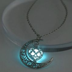 Crescent Moon Glow In The Dark Necklace: Material: Zinc Alloy These Are Beautiful And Fun Necklaces! Shell Charm Necklace, Crescent Moon Necklace Silver, Handmade Choker Necklace, Letter Charm Necklace, Glow Jewelry, Pearl Charm Necklace, Owl Pendant Necklace, Amulet Necklace, Moon Pendant Necklace