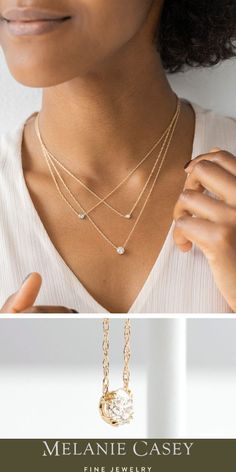 Solitary diamond necklaces are a true classic. We love how they add an elegant touch to any outfit. Our Diamond Unveiled Necklace features the same airy open basket design as our signature Diamond Unveiled engagement rings. Find more photos on melaniecasey.com! Minimalist Solitaire Necklace With Diamond Accents In 14k Gold, 14k Gold Solitaire Necklace With Delicate Chain, Elegant Teardrop Solitaire Necklace With Delicate Chain, Minimalist Solitaire Necklace With Teardrop Diamond Cut Pendant, Elegant Gold Drop Necklace With Ethical Diamonds, Minimalist Teardrop Pendant Necklace With Brilliant Cut, 14k Gold Teardrop Necklace With Single Diamond, Dainty 14k Gold Solitaire Necklace With Adjustable Chain, Refined Round Necklace With Single Diamond