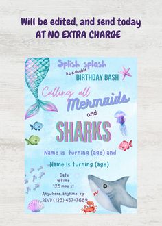 a birthday card with an image of a shark and other animals