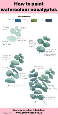 an image of watercolour eucalyptuss with text overlaying the title how to paint watercolour eucalyptus