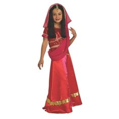 Your daughter will look just like an Indian movie princess this Halloween when you pick up the Bollywood Princess Kids Costume! With your purchase, you will receive a gorgeous red and gold top skirt, a matching head veil, and a shoulder veil. Buy yours today, and then check our site for beautiful jewelry, accessories, and more! Size: 8-10. Kids Indian Party Dress, Princess Costumes For Girls, Princess Costume Kids, Costumes Couples, Indian Princess, Couples Diy, Collage Diy, Sari Dress, Princess Dress Up