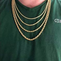 Men's 14k Yellow Gold Over Solid Silver Rope Chain Heavy And Thick 4mm Solid 925 Sterling Silver Stamped "925" & "Italy" High Polished For A Shiny Look Very Nice Shiny Links We Have 18-30" Listing Is For 22” If You Need Different Length Please Ask! 14k Gold Plated Lasts Many Years And Can Be Worn In Shower And Water! Chains Are Solid Silver Not Cheap Brass Or Steel So They Will Never Turn Green Or Black! Great For Pendants Or Wear Alone Very Nicely Made Handmade In Italy Layered Cross Necklace, Stainless Steel Wedding Bands, Gold Band Wedding Ring, Stainless Steel Bracelet Men, Silver Rope Chain, Tungsten Wedding Rings, Gold Rope Chains, Mens Leather Bracelet, Square Pendant