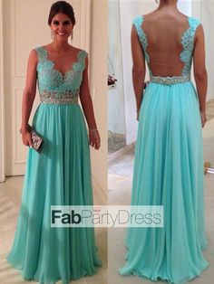 2014 Style A-line Straps Lace Sleeveless Floor-length Chiffon Prom Dresses / Evening Dresses - FabPartyDress.com Evening Dress Long, Backless Evening Dress, Graduation Dresses, Womens Prom Dresses, Long Evening Gowns, Backless Prom Dresses, Lace Bridesmaid Dresses, Maxi Robes