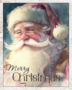 a watercolor painting of santa claus with the words merry christmas written on his face