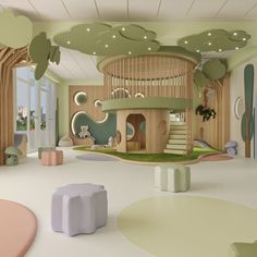 this is an image of a children's playroom in pastel colors and shapes