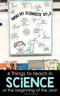 science poster with text that reads 4 things to teach in science at the beginning of the year