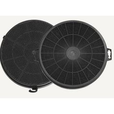 two black round metal heaters on white background with clipping for the top and bottom