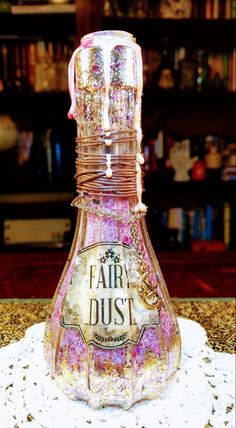 a bottle that is sitting on a doily