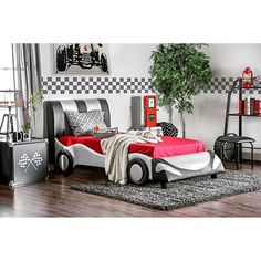 Super Racer CM7945 Bed By Furniture Of AmericaBy sofafair.com Race Car Bedroom, Contemporary Bed Design, Youth Bed, Kids Car Bed, Car Themed Bedrooms, Cars Room, Car Bedroom, Toddler Boys Room, Kids Bedroom Designs