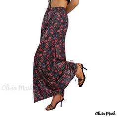 Olivia Mark - Casual and Chic Printed A-line Maxi Skirt for Elegant Self-expression Flowy A-line Summer Bottoms, Summer A-line Bottoms With Elastic Waistband, Spring Casual Maxi Skirt With Wide Hem, Casual Wide Hem Maxi Skirt For Spring, Bohemian A-line Summer Bottoms, Spring Bohemian A-line Bottoms, Floral Print Stretch Long Skirt, Casual Floral Print Maxi Skirt For Party, Summer Flowy A-line Bottoms