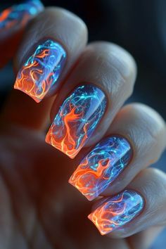 Neon Flames, Neon Nail Art, Glow Nails, Angry Bird, Neon Nails, Christmas Nail Designs, Classy Nails, Funky Nails