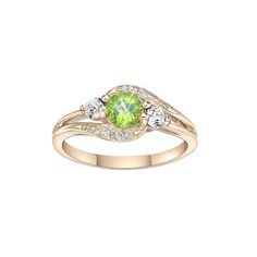 With shimmering peridot and white topaz, this ring is an accessory you'll treasure. With shimmering peridot and white topaz, this ring is an accessory you'll treasure. Width: 9 mm Nickel free Metal: sterling silver Finish: polished Plating: 14k gold Packaging: boxedSTONE DETAILS Stone type: peridot, white topaz Total weight: 1 ct. Center stone weight: 1/2 ct. Center stone size: 5 mm x 5 mm Shape: round Setting: prong Gemstones may have been treated to enhance their appearance. Special care may b Green Diamond Multi-stone Birthstone Ring, Green Diamond Birthstone Ring With Multi-stone, Formal Peridot Birthstone Ring For May, Peridot Diamond Ring For May Birthstone, Fine Jewelry Peridot Birthstone Ring With Center Stone, Lime Green Peridot Ring For May Birthstone, Green Diamond Birthstone Ring With Accent Stones, Lime Green Peridot Birthstone Ring For May, Green Peridot Diamond Ring With Accent Stones