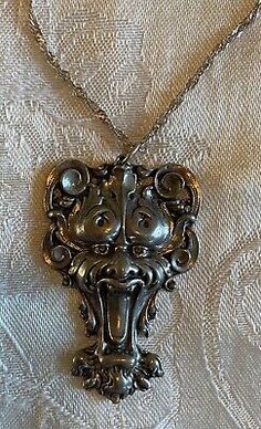 Vintage pendant/necklace, demon face wide open mouth signed Design Toscano  | eBay Vintage Pendant Necklace, Antique Jewelry Necklace, Very Scary, Design Toscano, Sign Design, Vintage Watches, Sterling Silver Chains, Antique Jewelry, Vintage Antiques