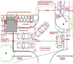 an architectural drawing shows the layout of a parking lot with several cars parked in it