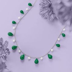 Ross-Simons - 4-5mm Cultured Pearl, 30.00ct t. w. Emerald Bead Necklace. 18". Adorn your neckline with our affordable statement piece! This stylish necklace features a lovely mix of 4-5mm cultured freshwater oval pearls that alternate with 30.00 ct. t. w. teardrop faceted emerald beads on a sterling silver rolo chain. Graduates from 3/8" to 1/2" wide. Springring clasp, white pearl and emerald bead necklace. Emerald birthstones are the perfect gift for May birthdays. Necklace Emerald, Emerald Birthstone, May Birthday, Emerald Bead, Stylish Necklace, Rolo Chain, White Pearl, Cultured Pearls, Free Jewelry