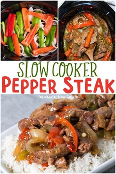 this slow cooker pepper steak is the perfect meal to make for dinner or as an appetizer